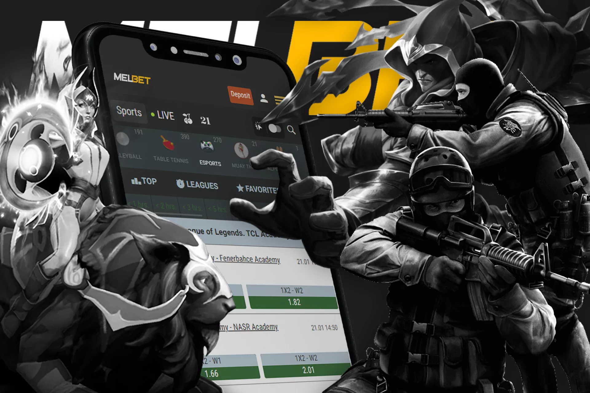 In the Melbet app you can bet on your favourite eSports games.
