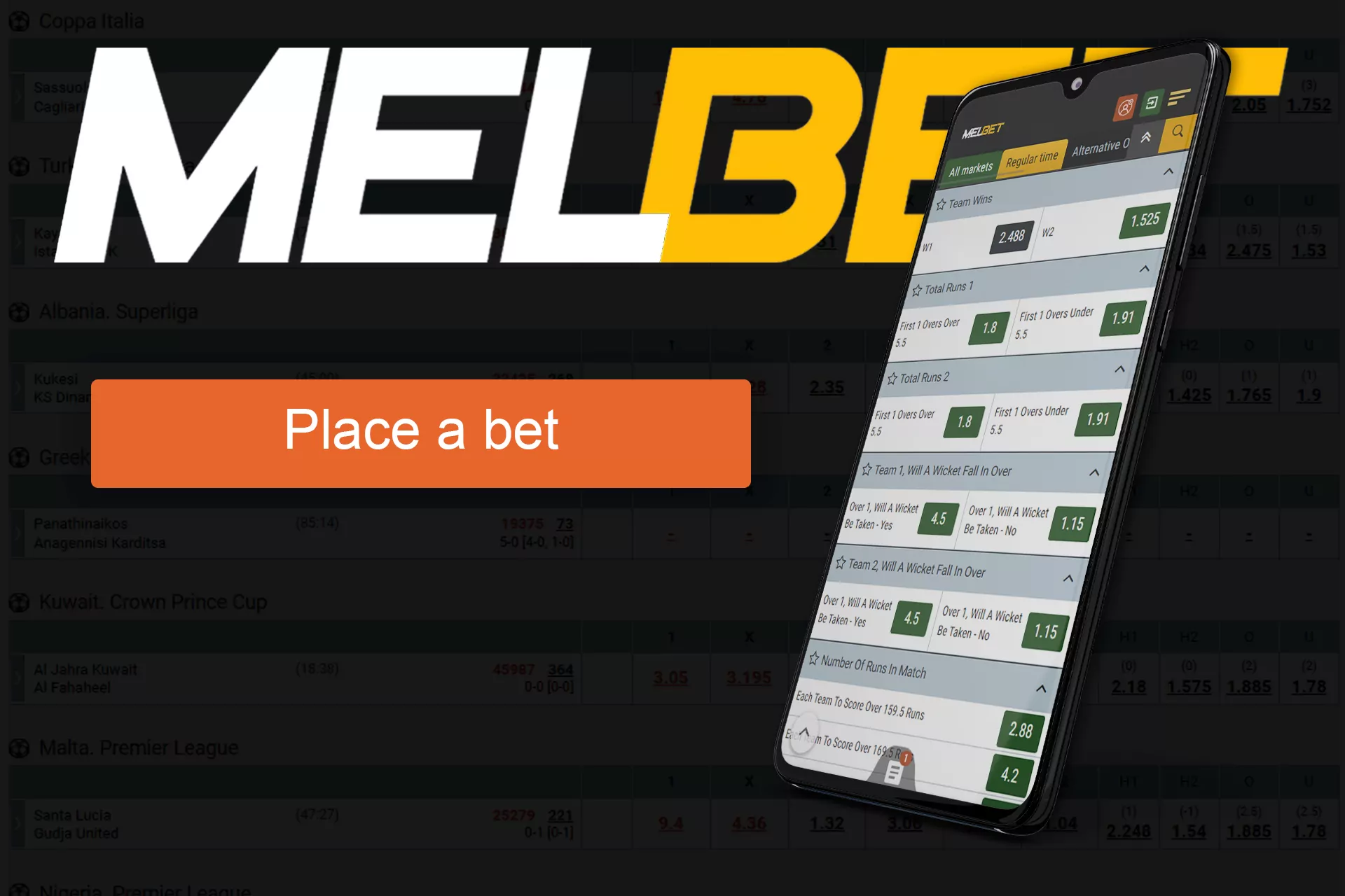 Create an account and choose a sport to place a bet in the Melbet app.
