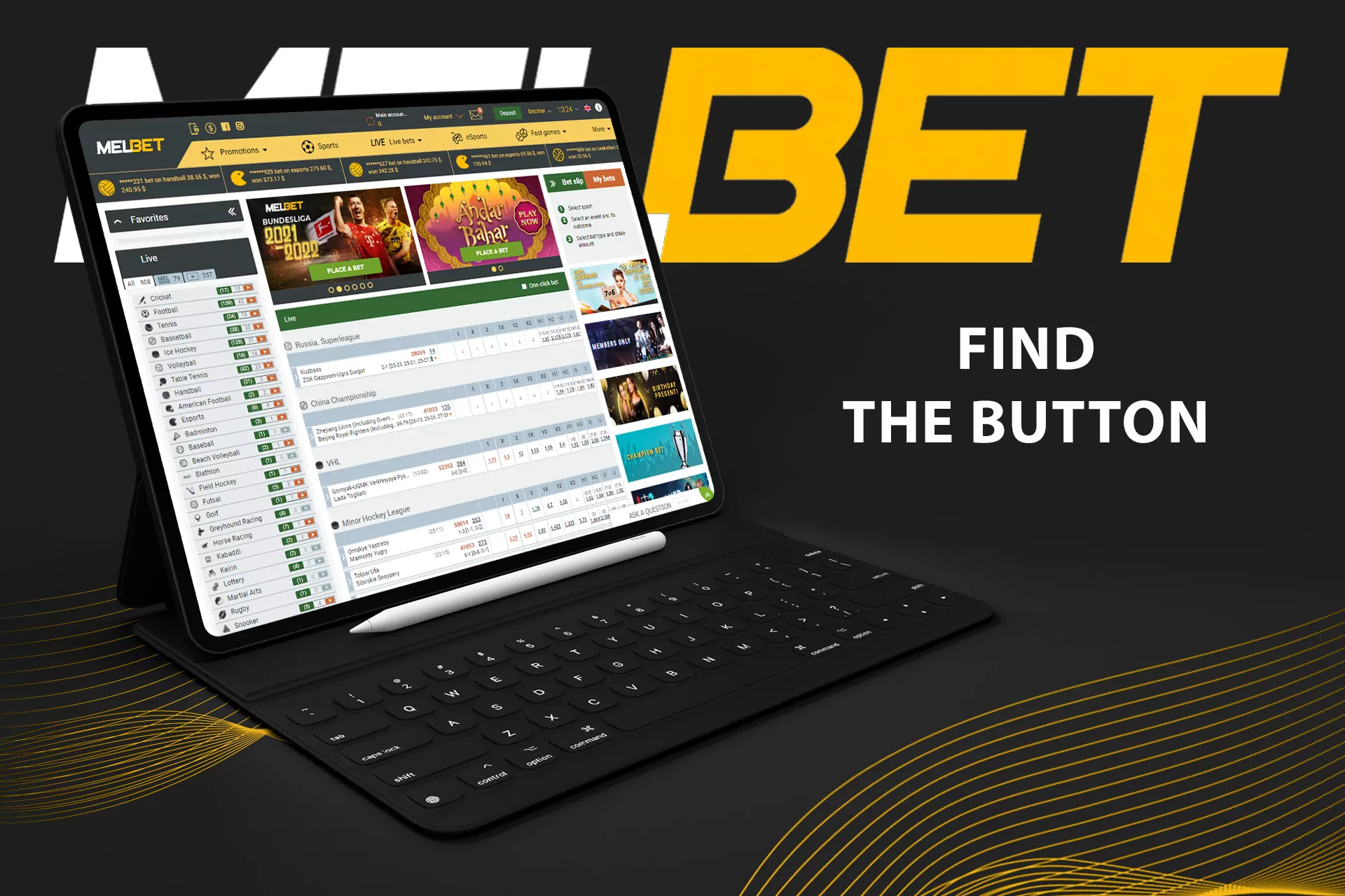 Click on the button to deposit on Melbet.