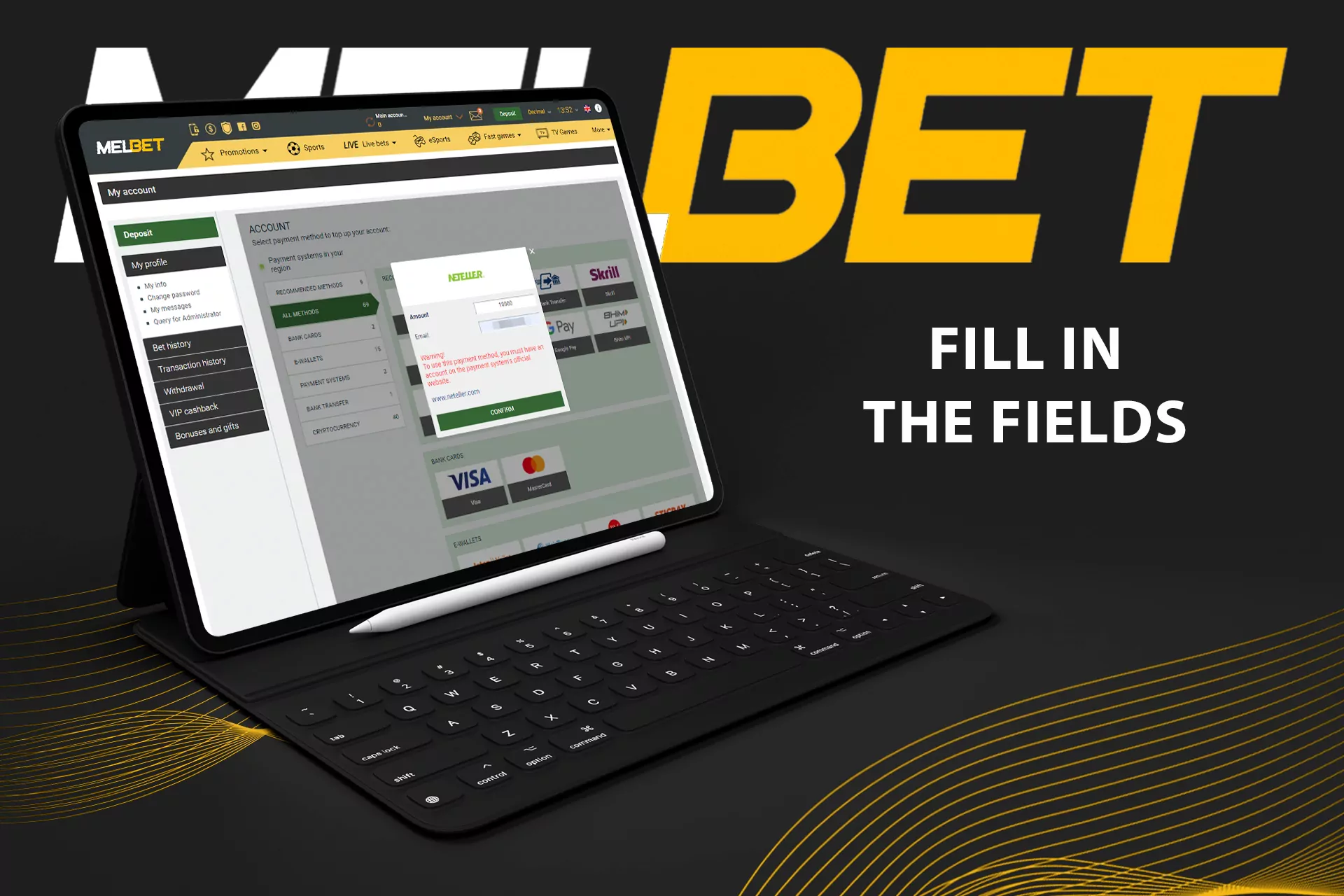 Fill in the fields and click on the deposit button at Melbet.