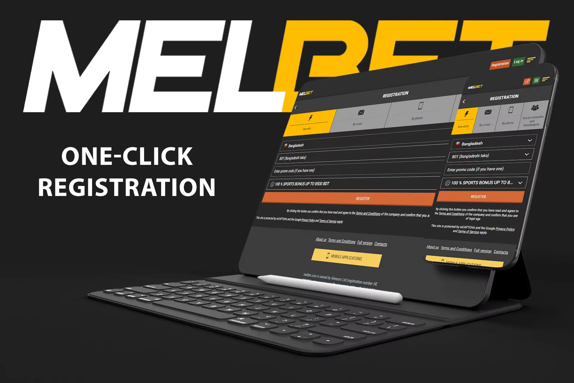 Use the one-click method to register at Melbet BD.