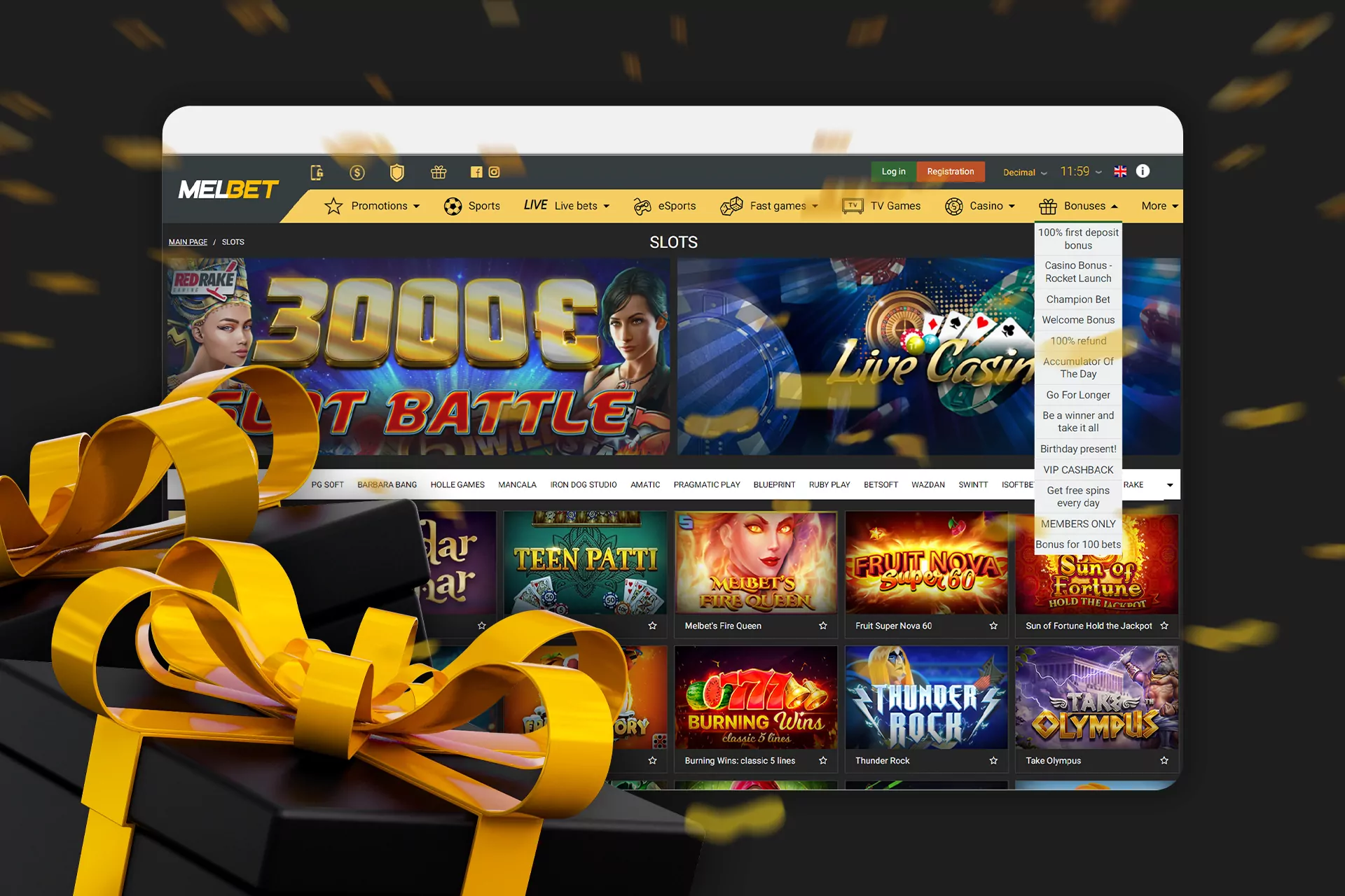 Melbet online casino has bonuses for existing players.