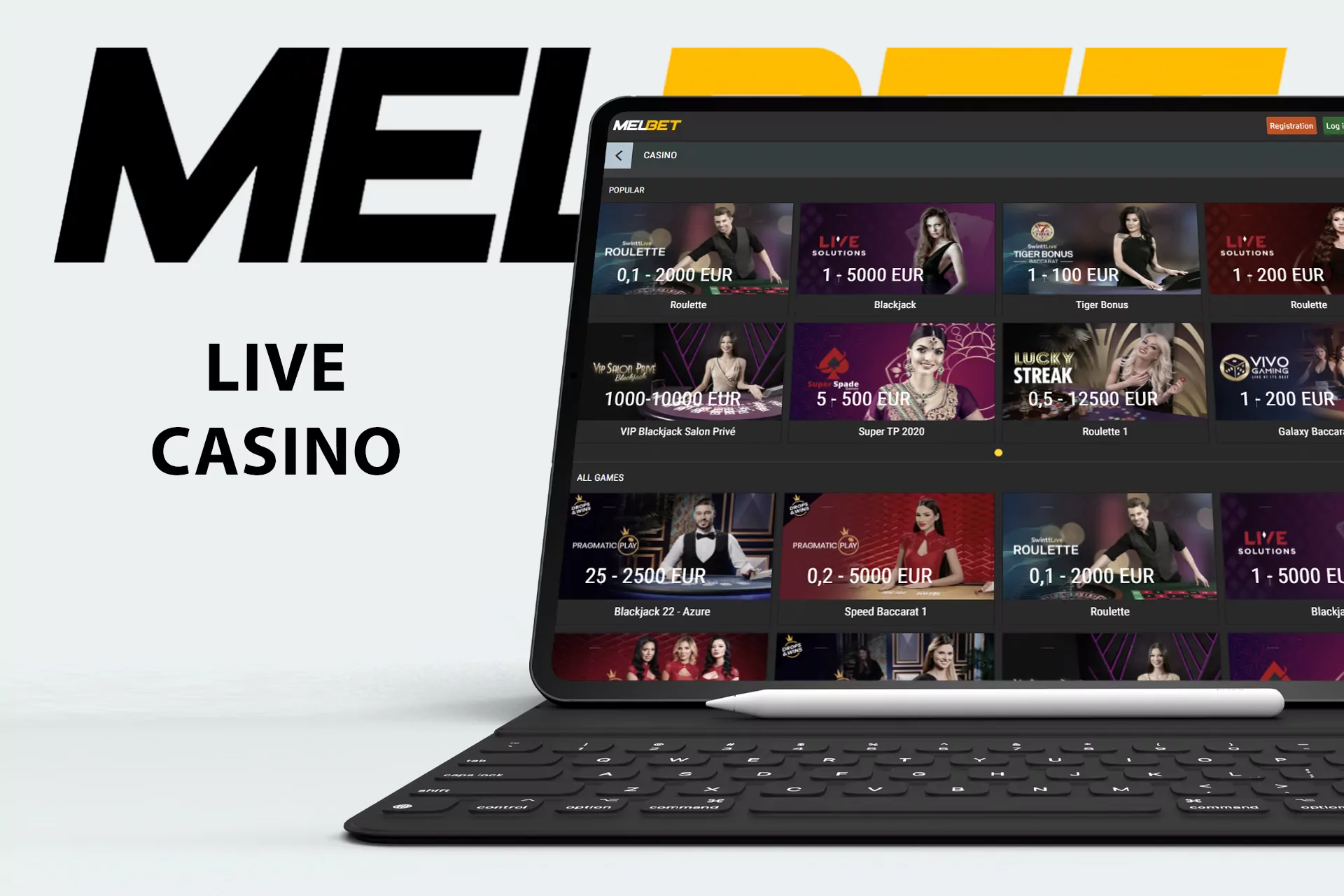 Melbet live casino section is available for playing with real dealers.
