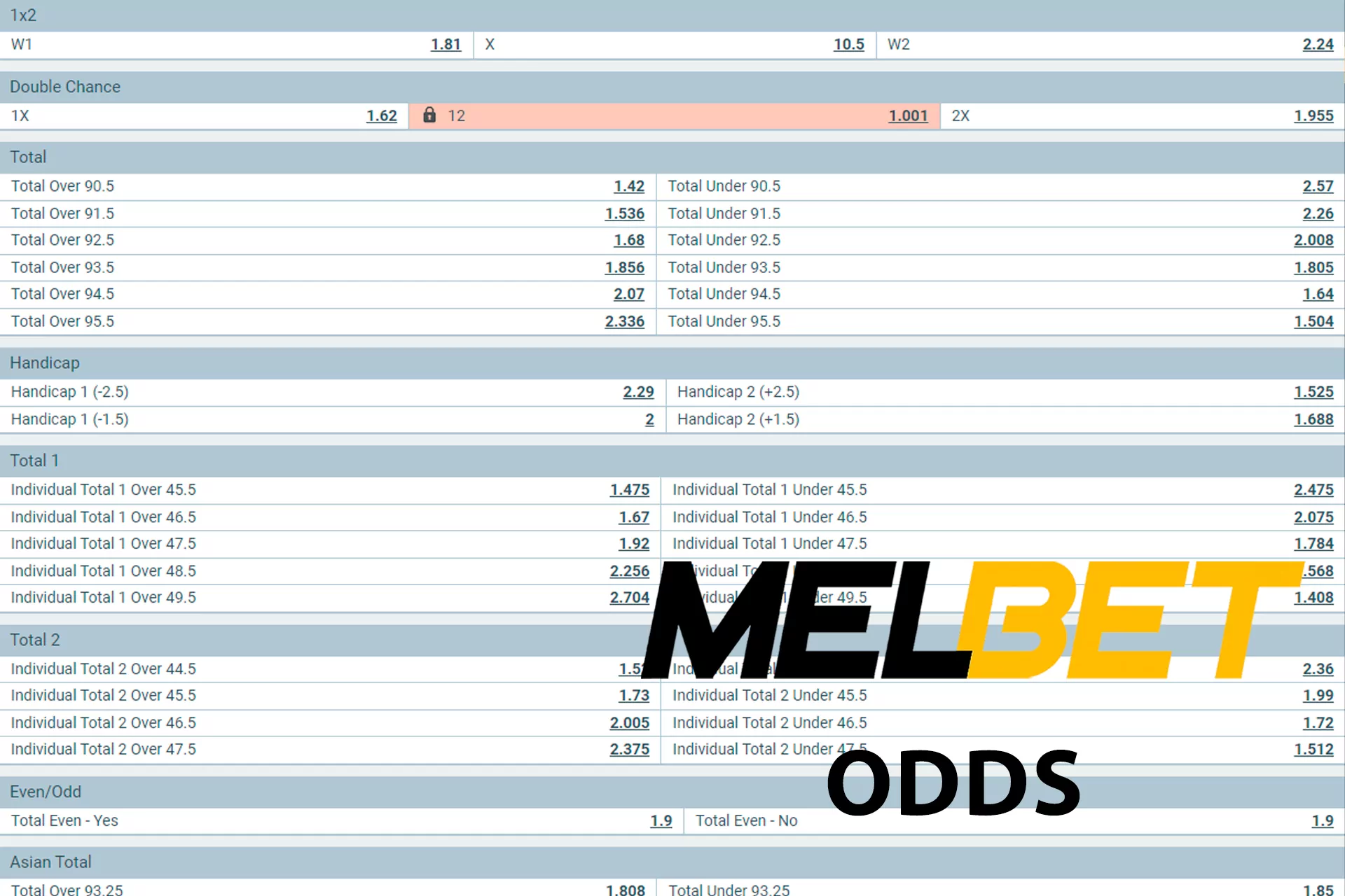 Melbet has high odds for sports betting.