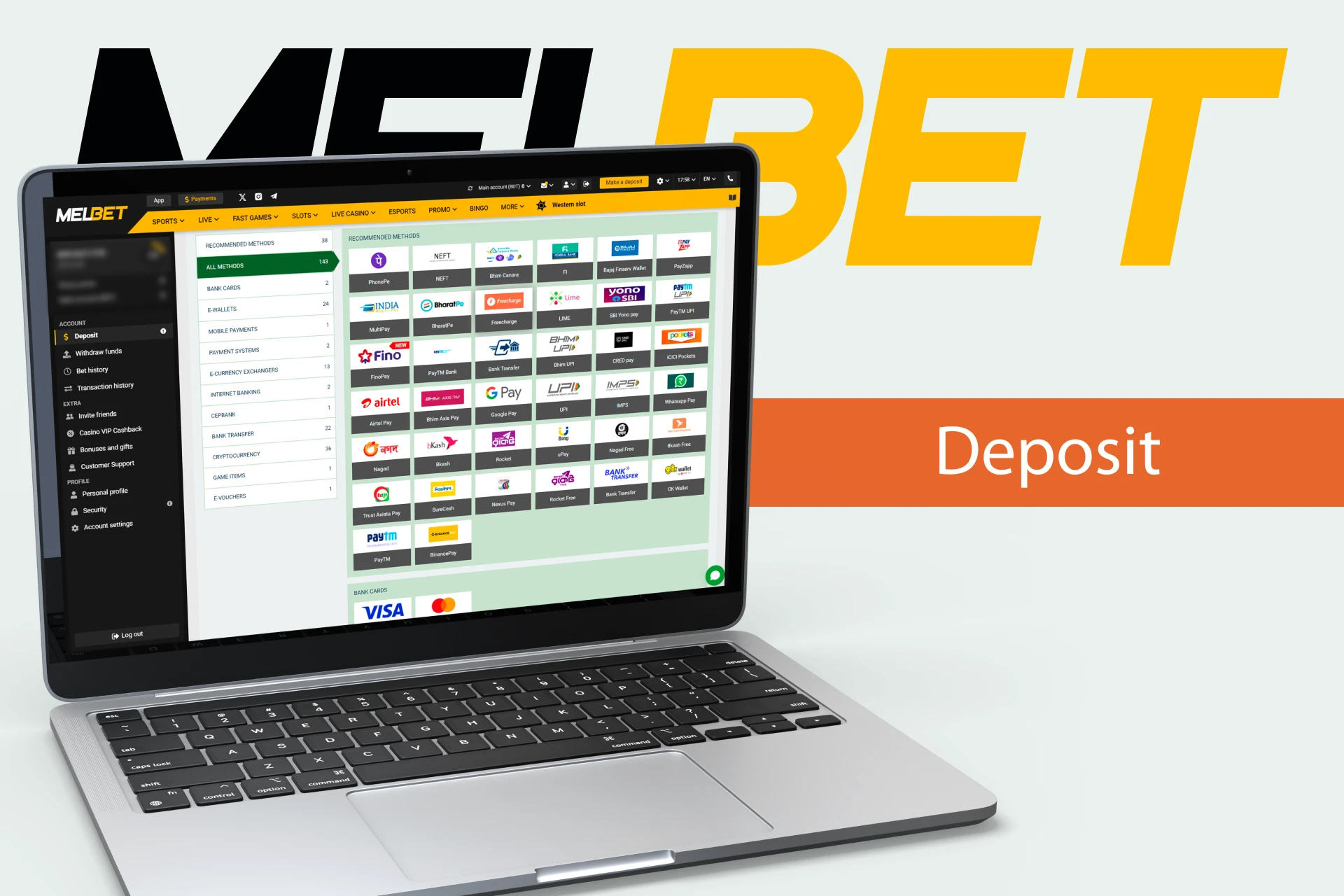 Deposit money into your Melbet account by following a few steps.