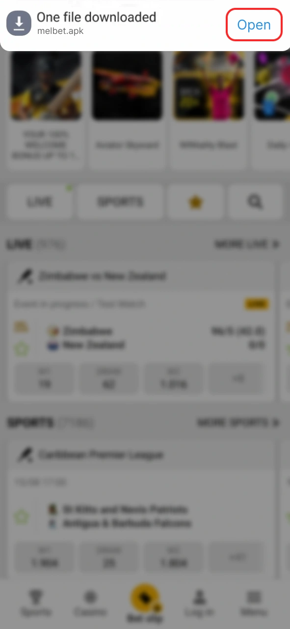 Tap the downloaded Melbet APK file to start the installation.