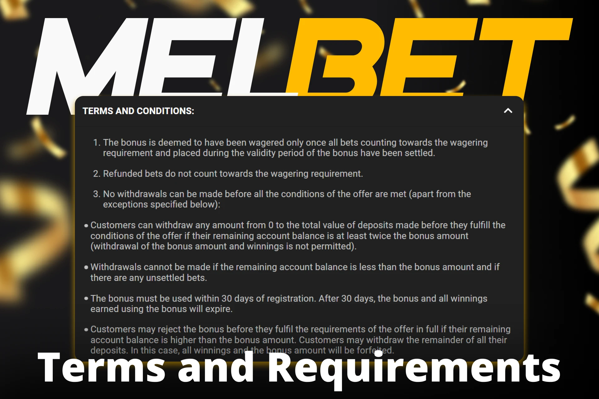Be sure to read the rules for using Melbet bonuses before receiving them.