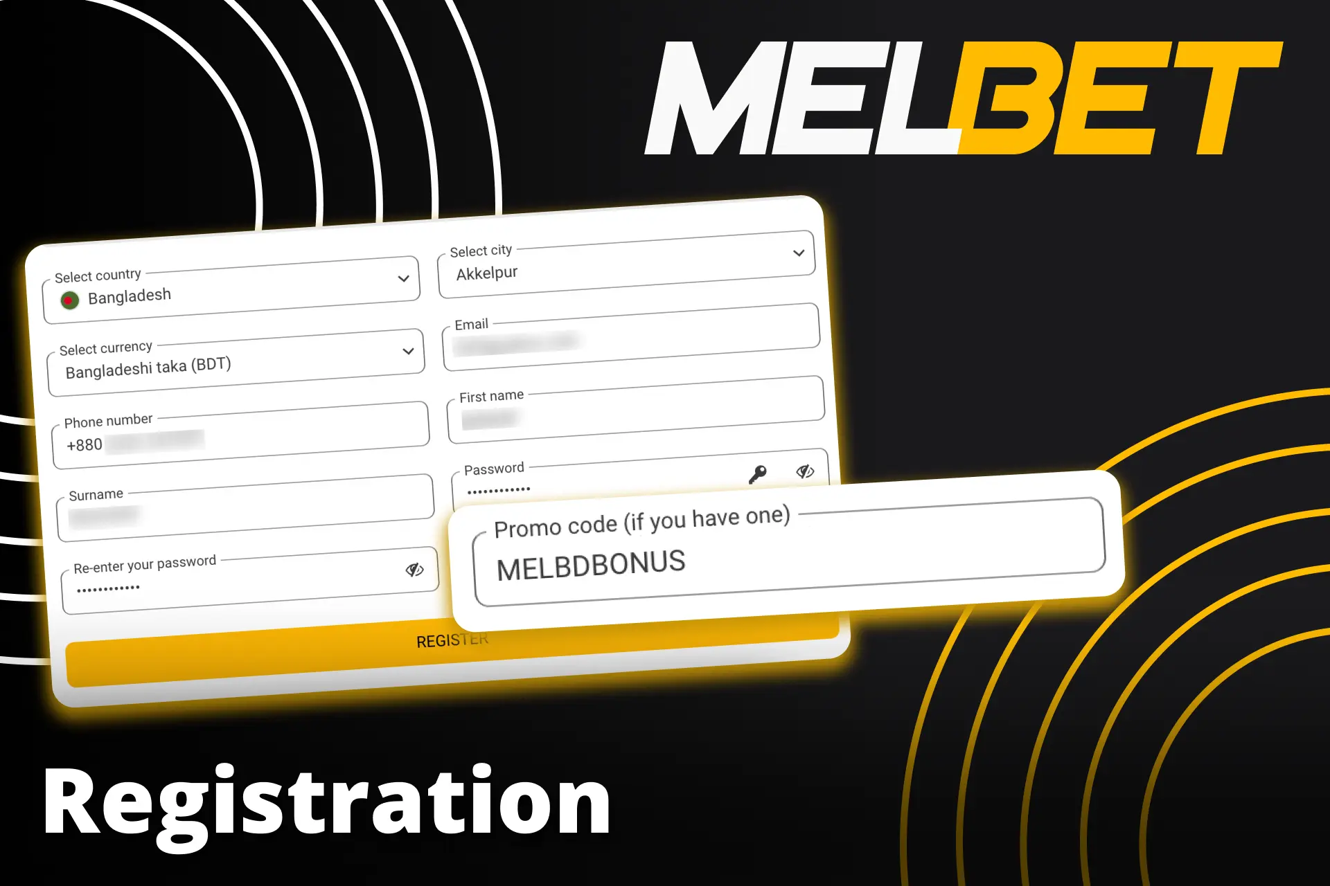 Use Melbet promo code to receive the bonus when creating an account.