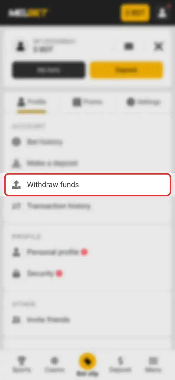 Find the section for Melbet withdrawal.