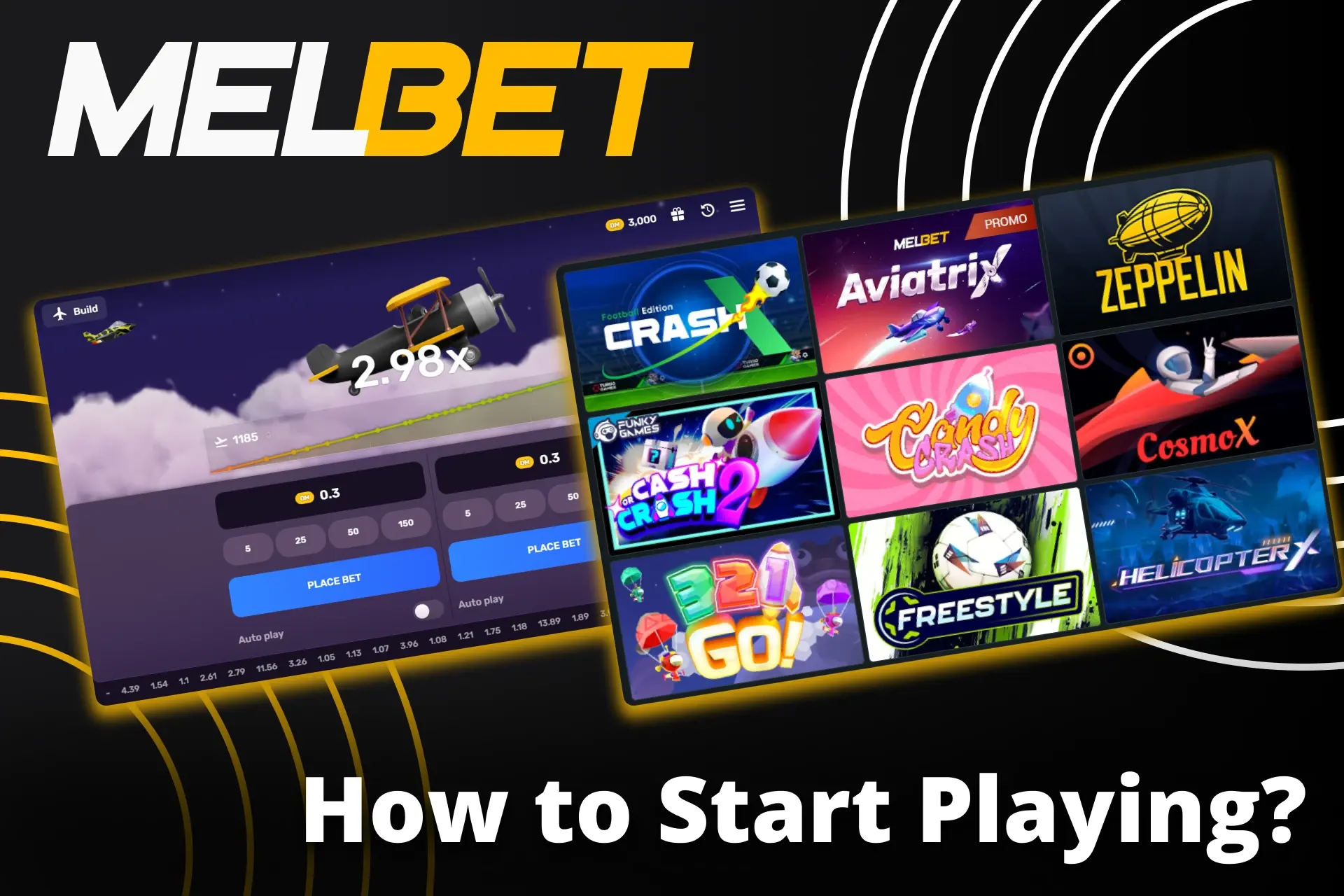 Go to the desired Melbet section for games.