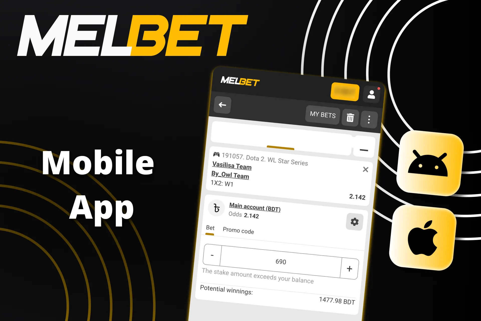 Bet on Dota 2 anytime with Melbet mobile app.