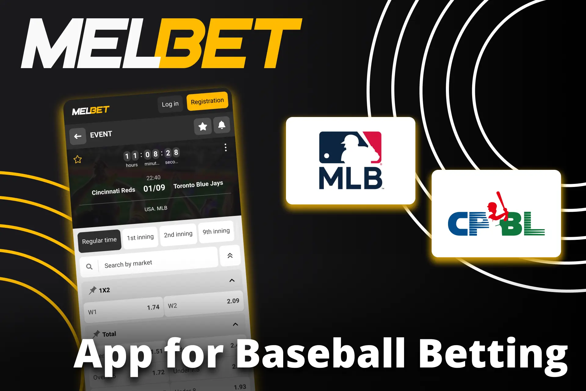 Download the Melbet app for baseball betting.