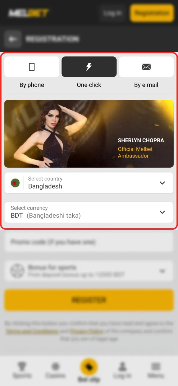Start Valorant betting at Melbet, confirm your registration.
