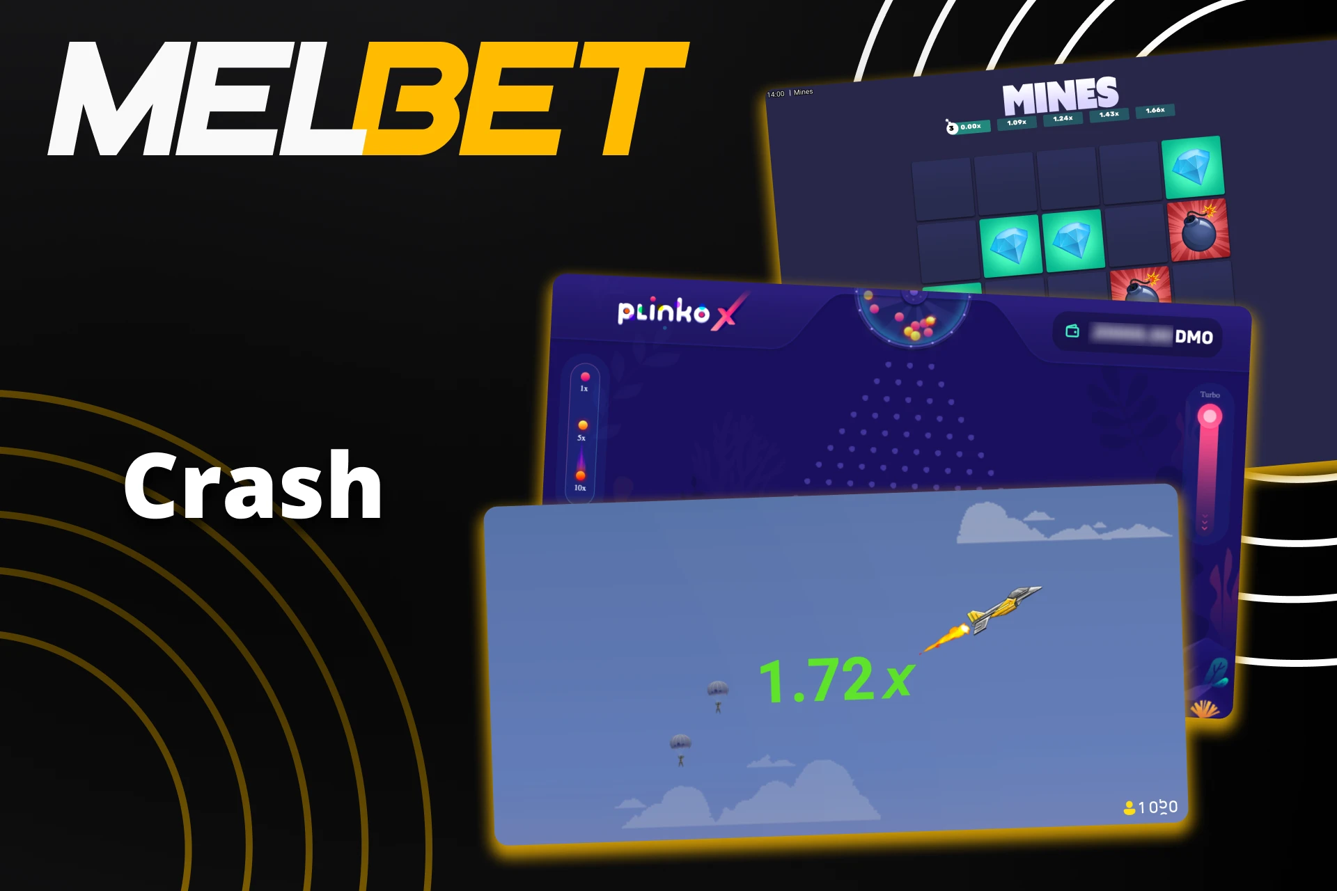 Play crash games at Melbet online casino and try your luck.